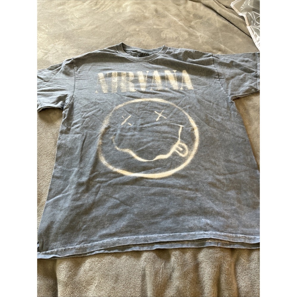 Nirvana T-Shirt Mens Large Bluish Grey ShortSleeve Rock Band Tee Cotton Blend